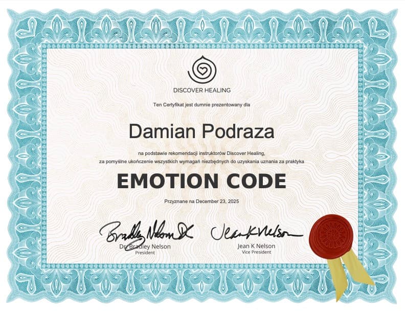 Certyfikat Emotion Code Damiana Podrazy